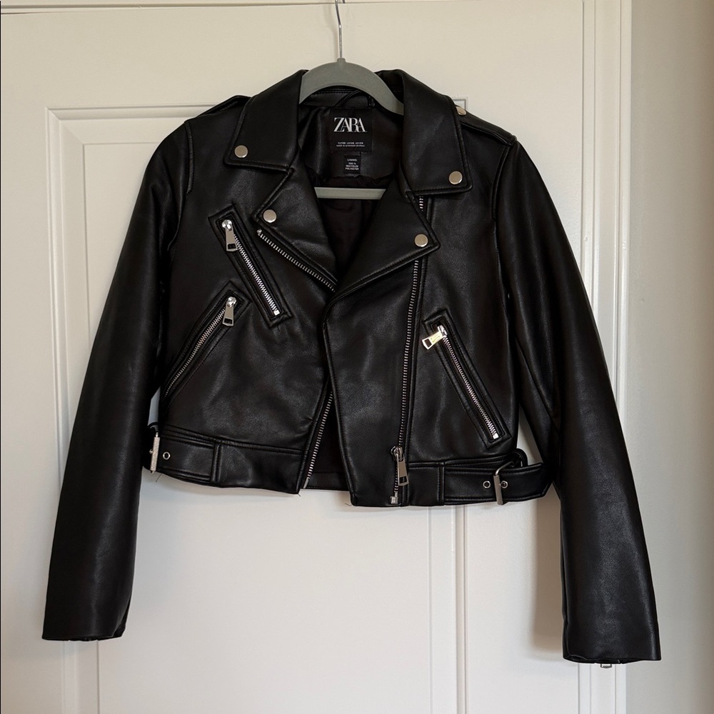 ZARA Black Faux Leather Biker Jacket